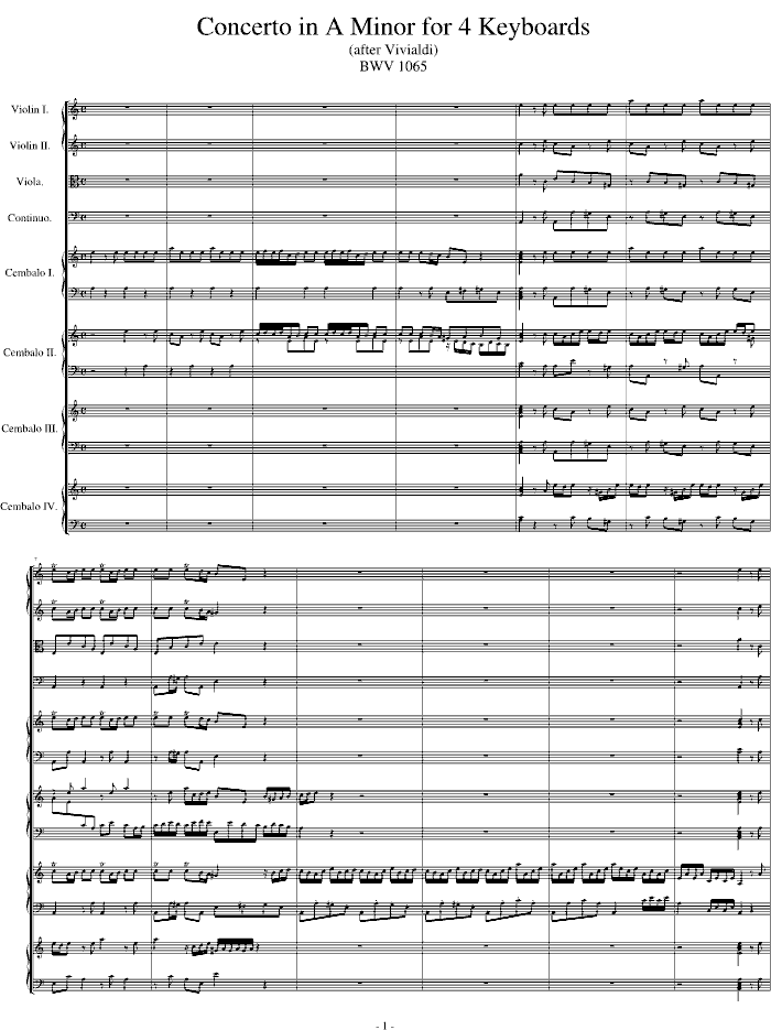 中国乐谱网——【其他乐谱】四羽管键琴协奏曲 BWV10651
