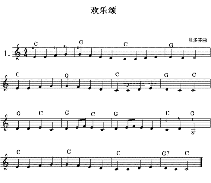 中国乐谱网——【其他乐谱】欢乐颂-贝多芬曲(电子琴谱) 