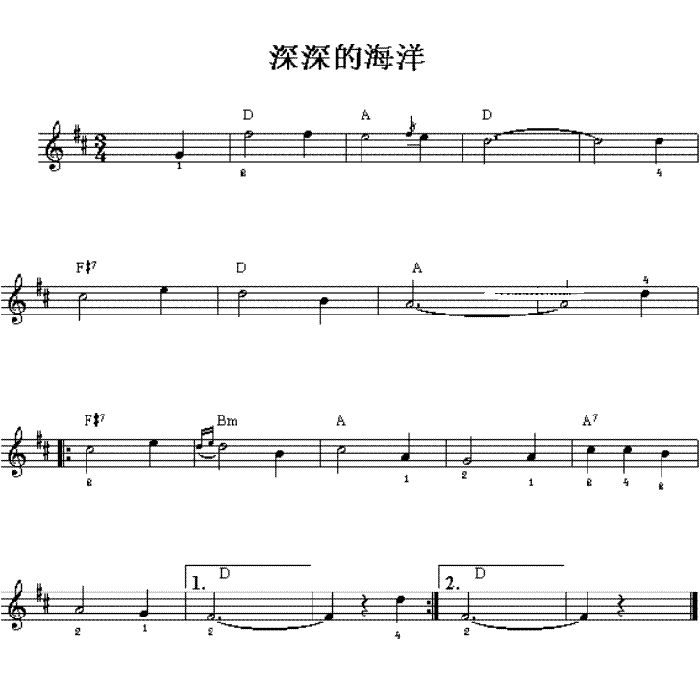 中国乐谱网——【其他乐谱】深深的海洋-电子琴谱(五线谱) 