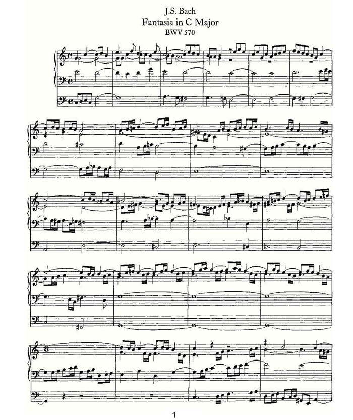 中国乐谱网——【其他乐谱】Fantasia in C Major--BWV 570 1
