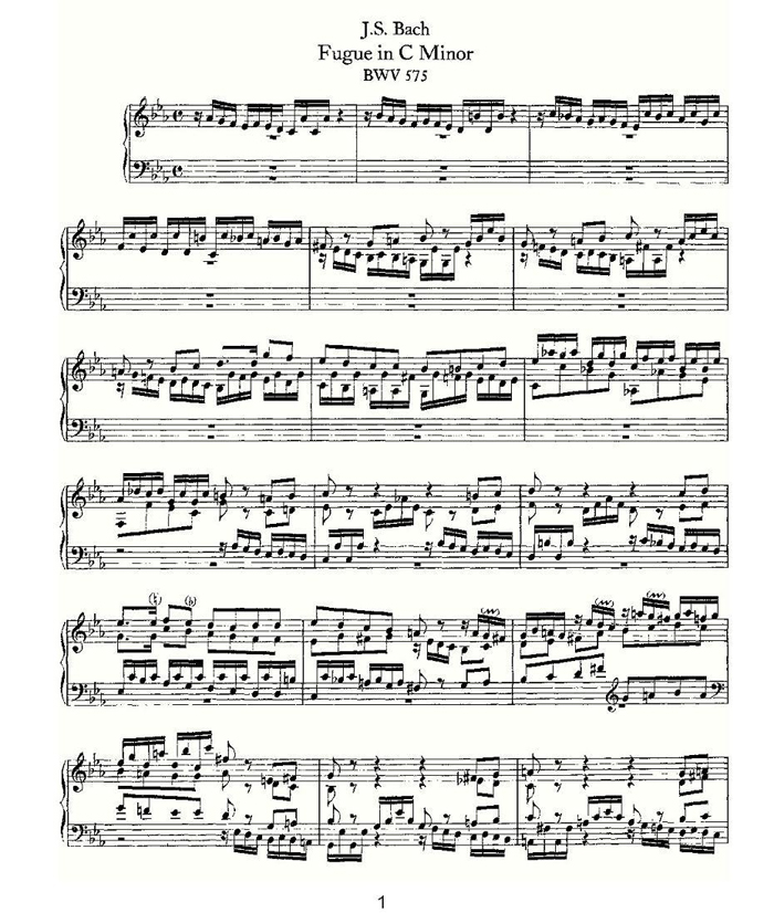 中乐谱网——【其他乐谱】Fugue in C Minor--BWV 575 （管风琴谱）1