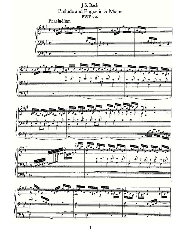 中乐谱网——【其他乐谱】Prelude and Fugue in A Major--BWV 536 （管风琴谱）1
