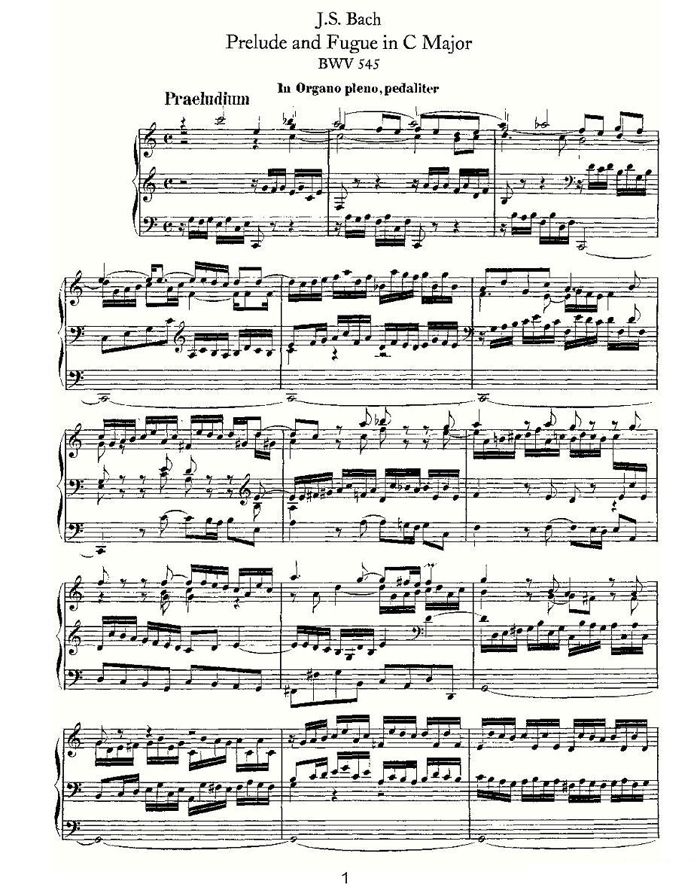 中乐谱网——【其他乐谱】Prelude and Fugue in C Major--BWV 545 （管风琴谱）1