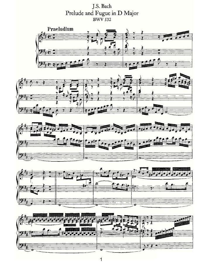 中乐谱网——【其他乐谱】Prelude and Fugue in D Major--BWV 532 （管风琴谱）1