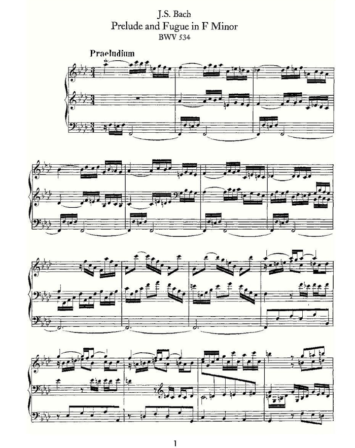 中乐谱网——【其他乐谱】Prelude and Fugue in F Minor--BWV 534 （管风琴谱）1